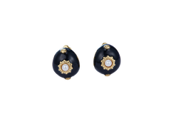 Enamel Pearl Small Oval Stud Earrings