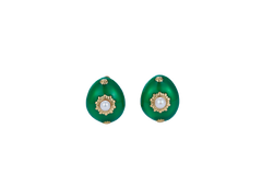 Enamel Pearl Large Oval Stud Earrings