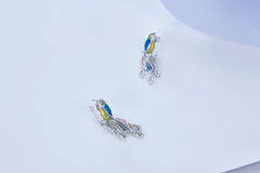 Colourful Enamel Hummingbird Drop Earrings