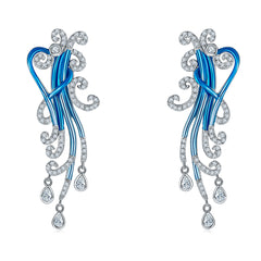 Spoondrift Blue Enamel Silver Drop Earrings