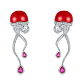 Red Jellyfish Enamel Silver Earrings for Women