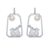 Enamel Moon Rabbit Pearl Drop Earrings