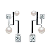 Enamel Pearl Geometric Shape Earrings