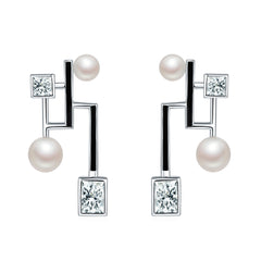 Enamel Pearl Geometric Shape Earrings