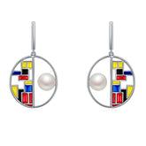 Colourful Enamel Pearl Circle Drop Earrings
