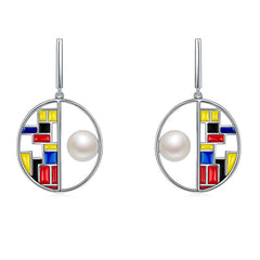 Colourful Enamel Pearl Circle Drop Earrings