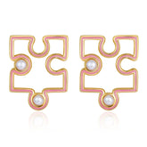 Puzzle with Pearls Enamel Stud Earrings