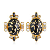 Black Enamel Pearl Oval Stud Earrings