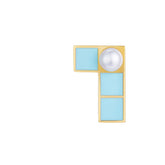 Tetris Light Blue Enamel Pearl Stud Earring