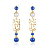 Enamel Flower Window Pearl Drop Earrings