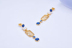 Enamel Flower Window Pearl Drop Earrings
