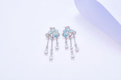 Cloud Blue Enamel Tassels Drop Earrings