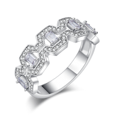 Emerald Cut Moissanite Concave and Convex Silver Ring
