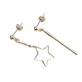 Star and Strip Asymmetrical Silver Drop Earrings for Women