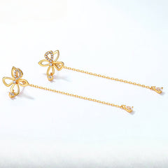 Butterfly Flower Long Tassel Zircon Sterling Silver Drop Earrings