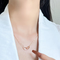 Two Hearts Interlocking with Zircon Silver Necklace for Women