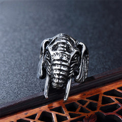 Domineering Elephant Head Titanium Steel Ring for Men