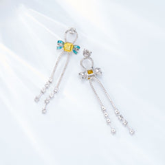 Enamel Bow Yellow Zircon Drop Earrings