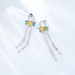 Enamel Bow Yellow Zircon Drop Earrings