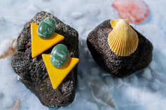 Yellow Coconut Tree on Beach Drop Earrings