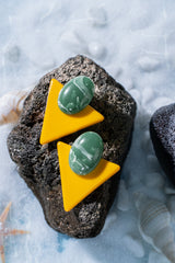 Yellow Coconut Tree on Beach Drop Earrings