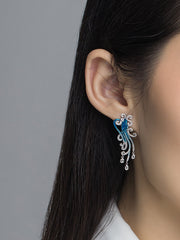 Spoondrift Blue Enamel Silver Drop Earrings