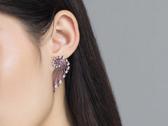 Coral Purple Enamel Silver Drop Earrings