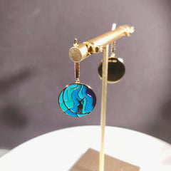Deer Blue Enamel Circle Drop Earrings
