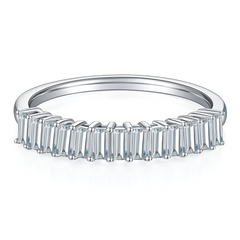 Baguette Cut Moissanite Half Eternity Silver Ring