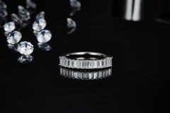Baguette Cut Moissanite Half Eternity Silver Ring