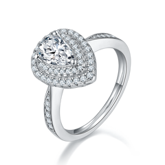 Double Soleste Halo Pear Shape Moissanite Engagement Ring