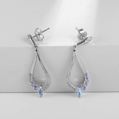 Hollow Tear Drop Natural Gemstones Silver Drop Earrings