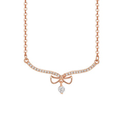 Large V-shape Bow with Zircon Pendant Silver Necklace for Women