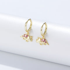 Red Zircon Dinosaur Silver Drop Earrings for Women