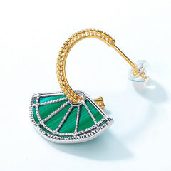 Fan Shape Malachite Pendant C Shape Combination Sterling Silver Drop Earrings