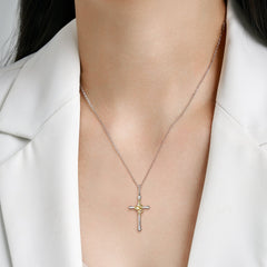 Cross with Golden Snake Silver Necklace