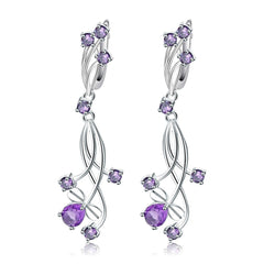 Natural Amethyst Flower Cluster Design Sterling Silver Drop Earrings for Women