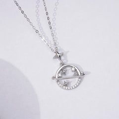 Galaxy Planet Zircon Pendant Silver Necklace