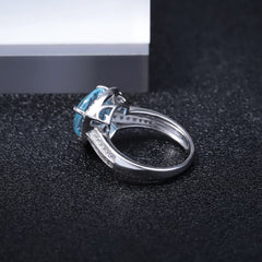 European Natural Topaz Luxury Triangle Soleste Halo Silver Ring for Women