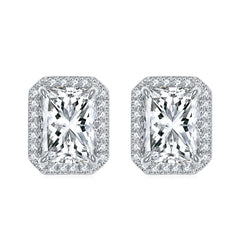 Rectangular Zircon Solesta Halo Silver Studs Earrings for Women