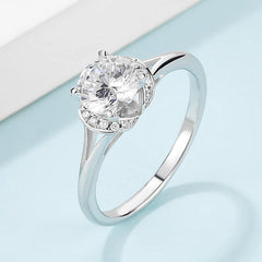 Double Petal Prongs 1.0 Carat Round Cut Moissanite Engagement Ring
