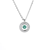 (Two Colours) White Zircon Circle Ring with Emerald Colour Zircon Pendants Silver Collarbone Necklace for Women