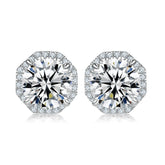 Colourful Round Zircon Soleste Halo Silver Studs Earrings for Women