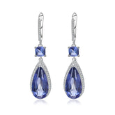 European Premium Stye Inlaid Crystal Soleste Halo Water Droplet Sterling Silver Drop Earrings for Women