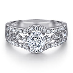 Hollow Pattern with Round Zircon Silver Ring for Women