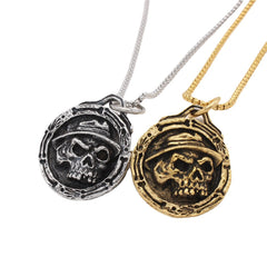 Halloween Gentleman Skull Round Disk Titanium Steel Pendant for Men