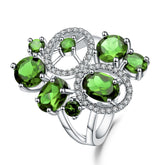 Luxurious Natural Gemstones Split Shank Silver Ring