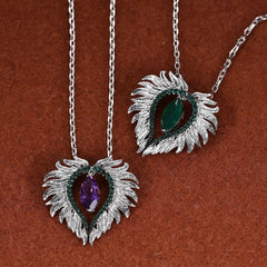 Resto Angel Wing Marquise Natural Gemstone Silver Necklace