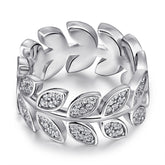 Marquise Shape with Zircon Wide Leaf Silver Ring for Women