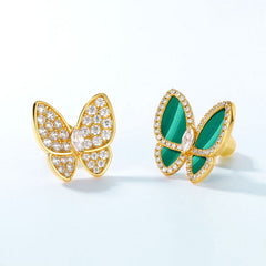 Zircon and Malachite Asymmetric Butterfly Sterling Silver Stud Earrings
